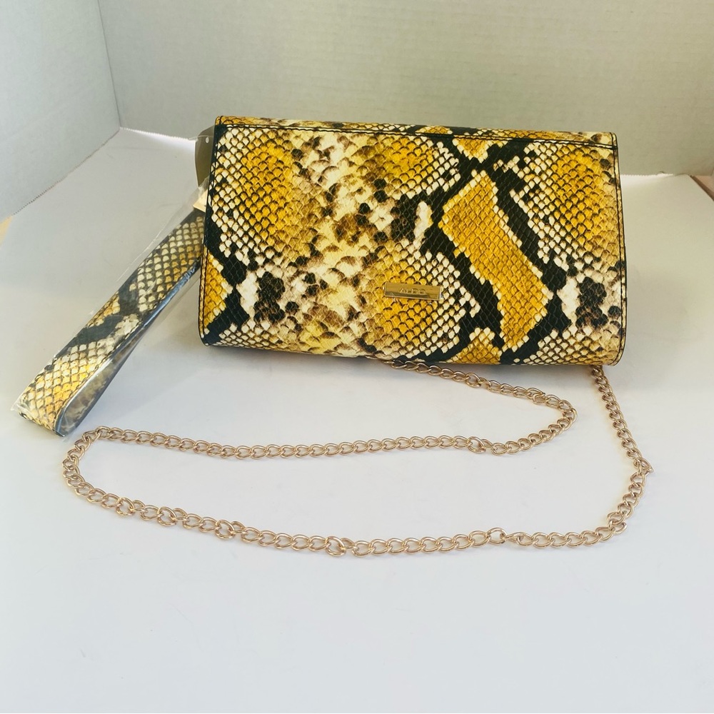 NWT Aldo Yellow Black Snake-Print Crossbody Clutch - Picture 4 of 6
